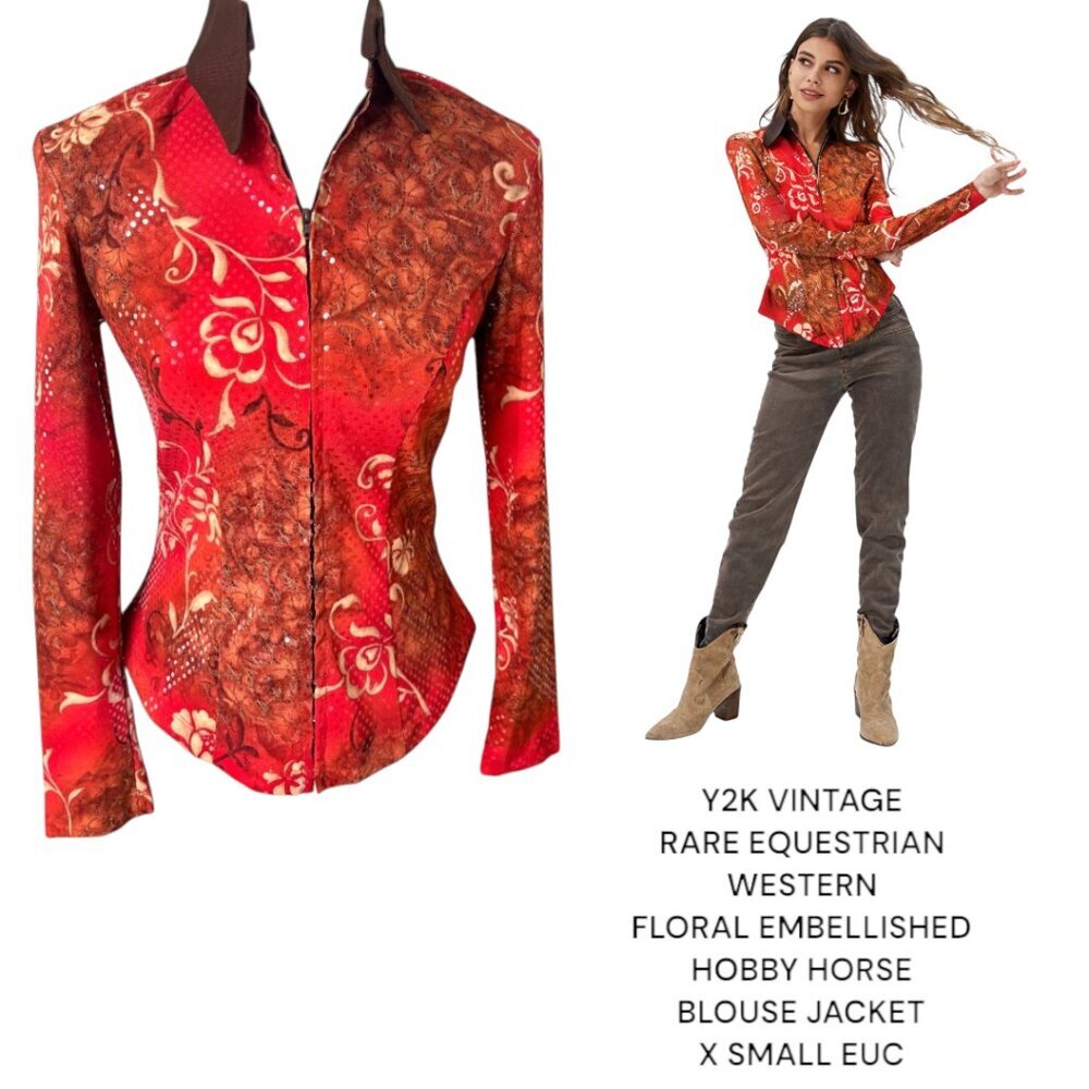 VINTAGE Y2K RARE EQUESTRIAN HOBBY HORSE WESTERN SEQUIN FLORAL‎ JACKET XSMALL #11